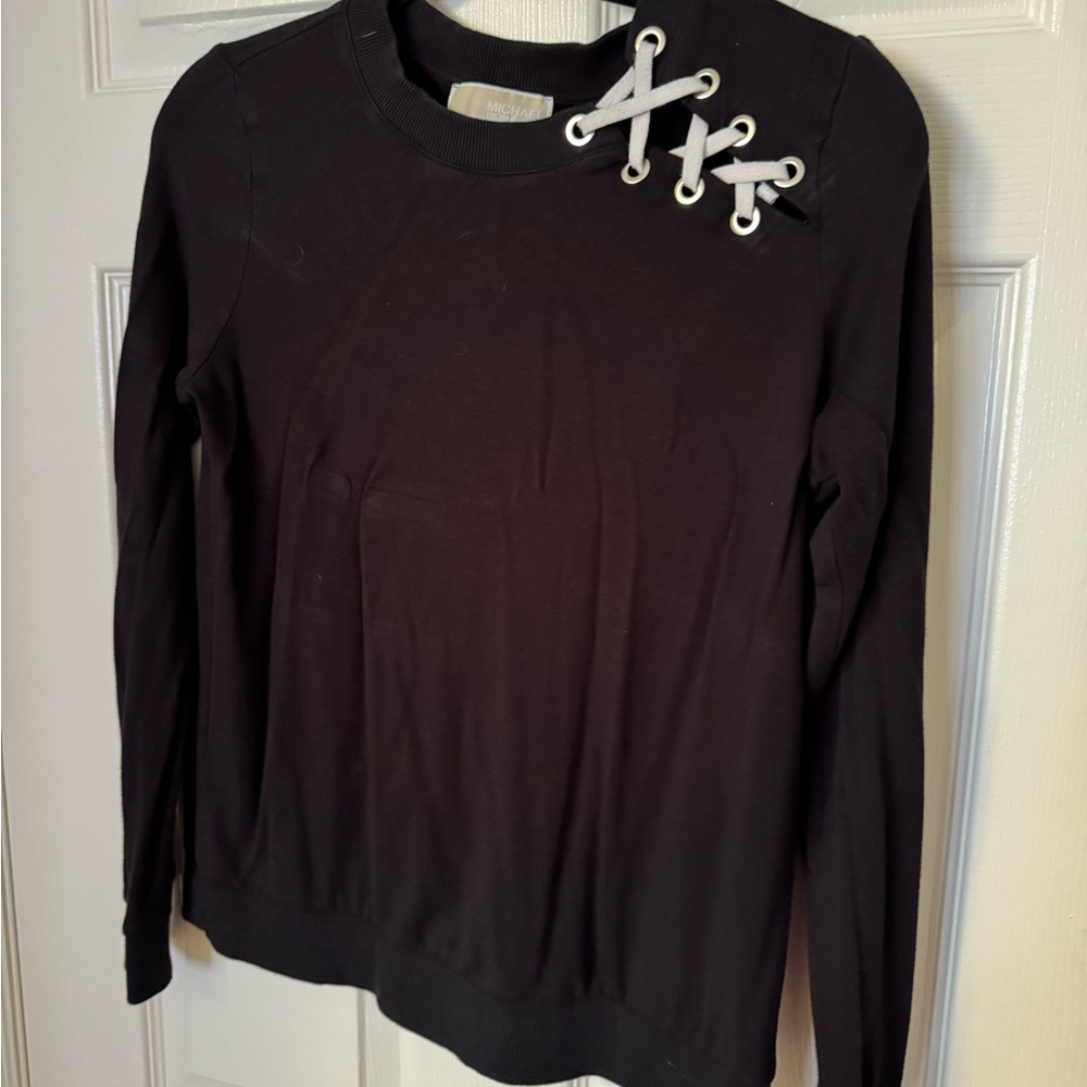 Michael Kors Black Sweater with Lace-Up Detail